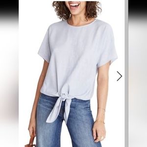 Madewell Button-Back Tie Tee in Blue & White Stripe 100% Rayon Ladies XS EUC